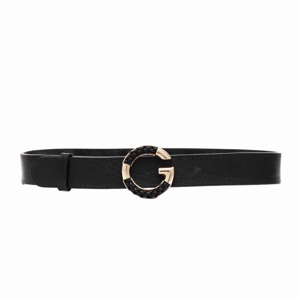 Gucci Black Calfskin Leather Gold Braided Woven G Logo Buckle Belt 85•34